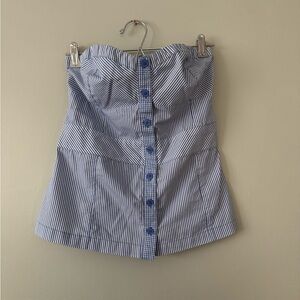 Striped Blue and White Strapless Top